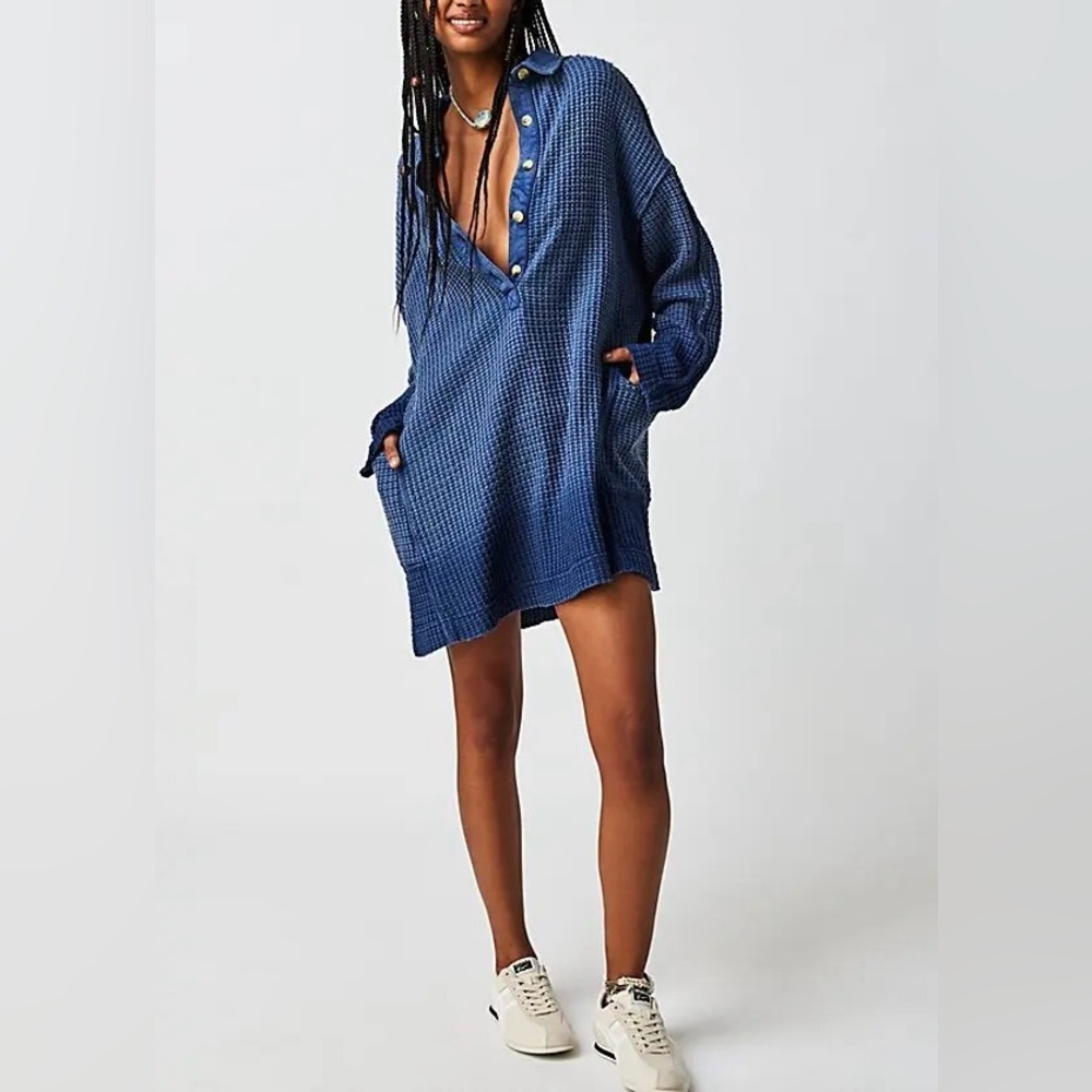 NWOT Free People Wilder Polo - Rinsed Cobalt Blue - Small - Picture 2 of 6